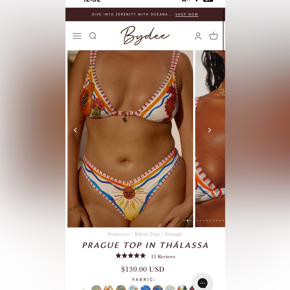Bydee Australia swimsuit top. The prague top in Thálassa. Hand beaded